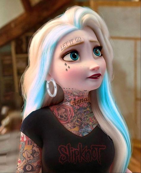 Emo Disney Characters, Emo Disney Princess, Hipster Disney Princess, Princesa Punk, Emo Disney, Dark Disney Art, Goth Disney Princess, Goth Disney Princesses, Disney Sleeve Tattoos