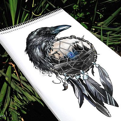 BLACK RAVEN Raven Dream Catcher Tattoo, Lace Raven Tattoo, Witchy Raven Tattoo Ideas, Raven Tattoo Gothic, Raven Holding Something Tattoo, Black Crow Tattoos, Crow Tattoo Design, Spartan Tattoo, Dream Catcher Tattoo