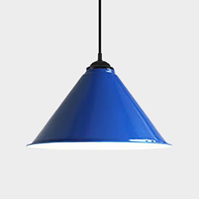 This product is a retro style metal ceiling light fixture that comes in black, gray, and white. It has a cone shade and is 12"/16" in diameter. It is 1 light and is suitable for a bedroom. It is a hanging lamp.Size: 12" 16" Fixture Width: 12" 16" Fixture Height: 6" 7.5" 6.5" Chain/cord Length: 37.5" 37" Bulb Included: No Number of Lights: 1 Color: White Blue Green Yellow Red Orange Grey Pink Light Blue Light Green Light Yellow Black Ivory Style: Modern Material: Metal Fixture Type: With Shade Fe Hanging Lamps For Bedroom, Metal Ceiling Lighting, Blue Lamp, Light Bedroom, Retro Lighting, Metal Ceiling, Ceiling Light Fixture, Lamp For Bedroom, Styl Retro