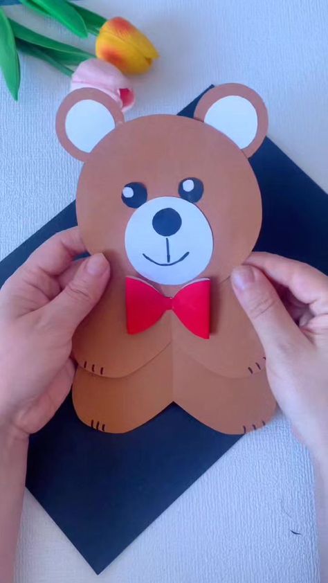 Paper Teddy Bear, Origami Scrapbook, Paper Bear, Craft Ideas Paper, Teddy Bear Crafts, Bear Craft, Kids Castle, Happy Birthday Cards Diy, Birthday Card Craft