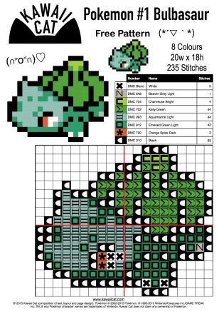 Bulbasaur Cross Stitch, Stitch Pokemon, Harry Potter Cross Stitch Pattern, Pokemon Cross Stitch Patterns, Pokemon Cross Stitch, Pokemon Pattern, Cross Stitch Tutorial, Cross Stitch Geometric, Kawaii Crochet