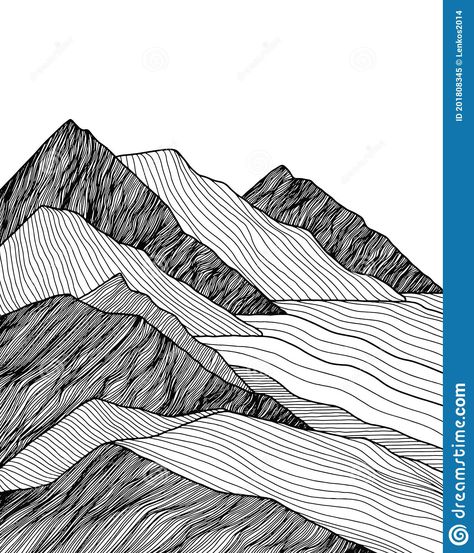 Line Art Landscape, Mountain Line Drawing, Mountain Line Art, Line Drawing Images, Ocean Drawing, Line Art Images, Geometric Mountain, Mountain Drawing, Mountain Illustration