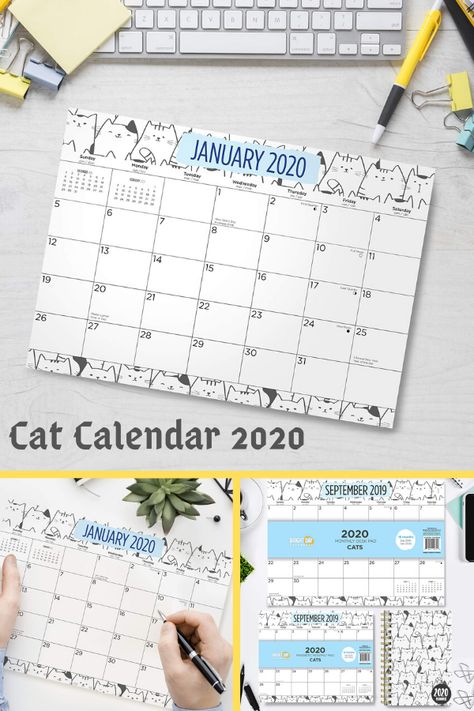 Cat themed calendar for office desk. Cat owners and cat lovers will love this office calendar. A great way to remember your cat in work, and a cute christmas gift. Office Calendar, Cat Calendar, Calendar 2020, Cute Christmas Gifts, Cat Themed, Cute Kitten, Gnome Garden, Day Planners, Desk Pad