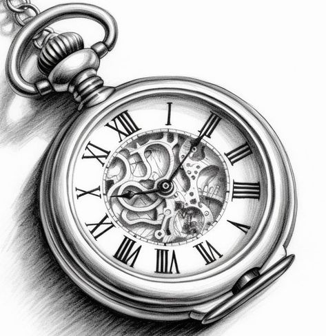 Two Clocks Tattoo Design, Pocket Watch Tattoo For Men, Men Clock Tattoo Ideas, Stopwatch Tattoo, Clock Tattoo Designs, Hourglass Drawing, Pocket Watch Tattoo Design, Locket Tattoos, Watch Tattoo Design