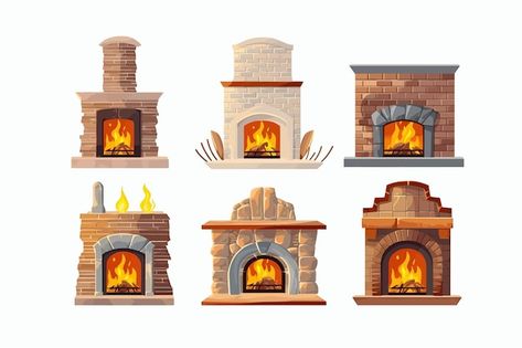 Fireplace Cartoon, Fireplace Illustration, Burning Fire, Vector Cartoon, Cartoon Illustration, Premium Vector, Graphic Resources, White Background, Fireplace