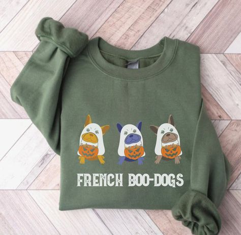 French Bulldog Halloween, Pun Costumes, Dogs Halloween, Boo The Dog, Frenchie Mom, Halloween Crewneck, Fall Dog, Dog Shirts, Funny Pun