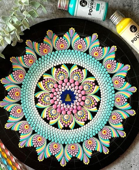 Lupamudra Dutta | Another one in progress, and I wanted to share about the paint I’m currently using. The @littlebirdiecrafts Pouring Paints from… | Instagram Dot Mandala Wall Art, Dot Art Designs, Dot Mandala Patterns, Mandala Work, Mandala Paint, Dot Mandala Art, Mandala Dot Painting, Mandala Sketch, Circle Mandala