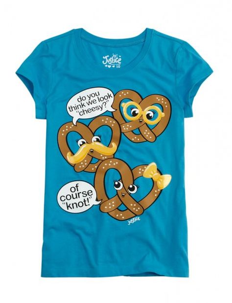 Pin for Later: 16 Graphic Shirts That Fit Tots to a T Cheesy Pretzel Graphic Shirt Girls can get in on the pun with this Cheesy Pretzel Graphic Tee ($11, originally $19). Emoji Pics, Justice Clothes, Justice Clothing Outfits, Cheerleading Ideas, Big Girl Clothes, Justice Clothing, Shop Justice, Shirts Graphic, Justice Shirts