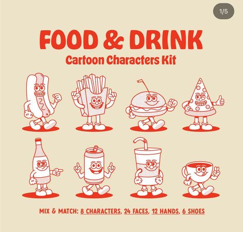 Drink Cartoon, Food Mascot, Fries Burger, Drink Vector, Pizza Branding, Burger Pizza, Retro Logo Design, Cartoon Mascot, Food Cartoon