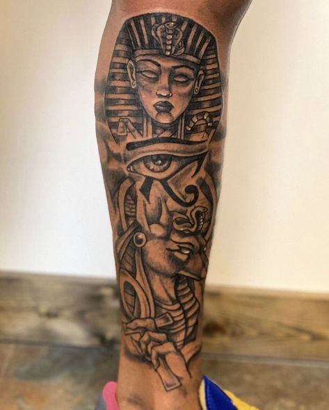 Women Egyptian Tattoos, Egyptian Tattoo Black Women, Egyptian Leg Sleeve Tattoo Women, Black God Tattoo, Born King Tattoo Men, Black Power Tattoo Men, Egyptian Forearm Tattoo, Side Calf Tattoo Men, Best Forearm Tattoo Men Half Sleeves