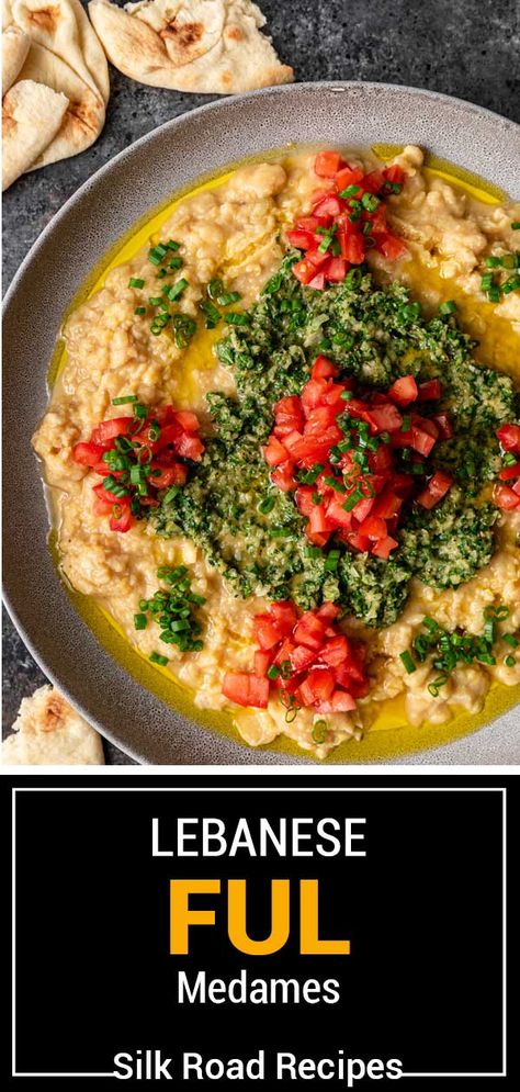 Lebanese ful is a wholesome dish featuring a combination of perfectly seasoned fava beans, chickpeas, and a vibrant lemon herb sauce. Foul Mudammas, Egyptian Breakfast, Lemon Herb Sauce, Ful Medames, Fava Beans Recipes, Lebanese Lentil Soup, Egyptian Recipes, Comfort Recipes, Mediterranean Foods