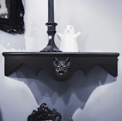 Spooky Mantle, Bat Sculpture, Goth Items, Goth House, Haunted Mansion Halloween, Palette Organizer, Flying Bat, Mantle Shelf, Bath Tray