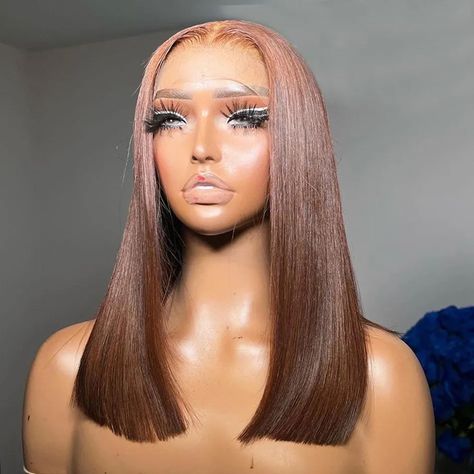 13x4 Lace Front Wig Bob Human Hair Brown Straight 180% Full Density HD Transparent Lace Frontal Wigs Human Hair Color, Bob Lace Front Wigs, Brazilian Remy Hair, Best Wigs, Human Virgin Hair, Straight Lace Front Wigs, Brown Wig, Short Bob Wigs, Lace Closure Wig