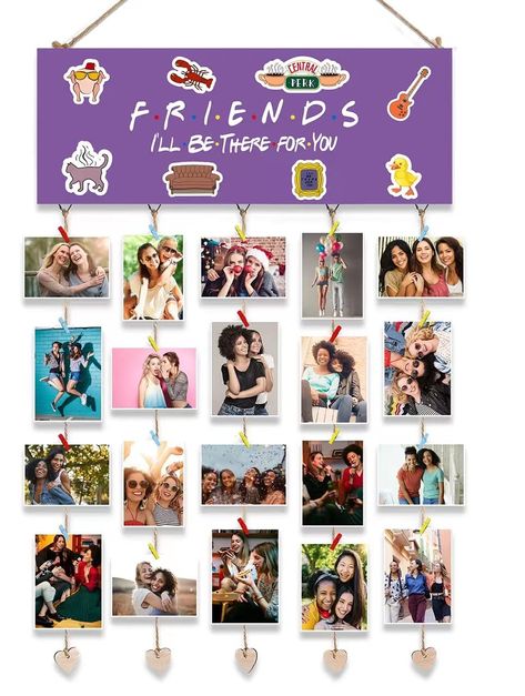 Friends Tv Show Decor, Hanging Photo Display, Christmas Card Holder Display, Friends Decor, Friends Tv Show Gifts, Picture Frame Collage, Clip Picture Frame, Friends Picture Frame, Yellow Frame