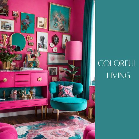 Pink And Turquoise Bedroom, Magenta Bedrooms, Pink And Teal Bedroom, Hot Pink Bedroom, Teal And Pink Bedroom, Hot Pink Room, Hot Pink Bedrooms, Colorful Maximalist, Teal Rooms