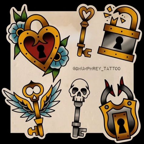 Traditional Lock And Key Tattoo, New Age Traditional Tattoo, American Traditional Key Tattoo, Traditional Tattoo Key, Padlock Tattoo, Key Tattoo Designs, Mom Drawing, Traditional Tattoo Old School, Traditional Tattoo Inspiration