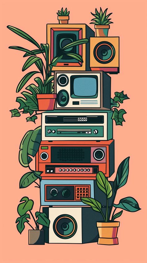 Image showcase directed by ThetaCursed, License: CC BY-NC 4.0 Aesthetic House Illustration, Vector Style Illustration, Speaker Illustration Art, Speakers Illustrations, Artsy Wallpapers Aesthetic, Simple Clean Wallpaper, House Illustration Simple, Retro Posters Aesthetic, One Color Illustration