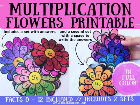 PRINTABLE: Waldorf Multiplication Flowers in Beautiful Watercolors - The Art Kit Waldorf Multiplication, Multiplication Flower, Flower Math, Waldorf Learning, Turtle Coloring Pages, Montessori Learning, Times Tables, Cool Science Experiments, Multiplication Facts