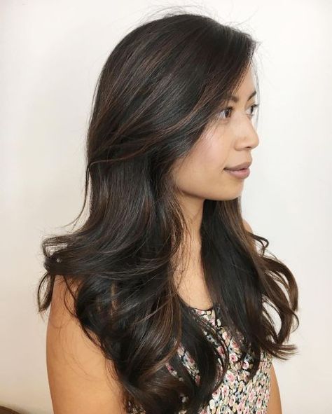 Subtle Brown Highlights For Black Hair Black Hair With Brown Highlights, Subtle Brown Highlights, Partial Balayage, Partial Highlights, Balayage Hairstyles, Black Hair Balayage, Black Hair With Highlights, Black Hair Color, Super Hair