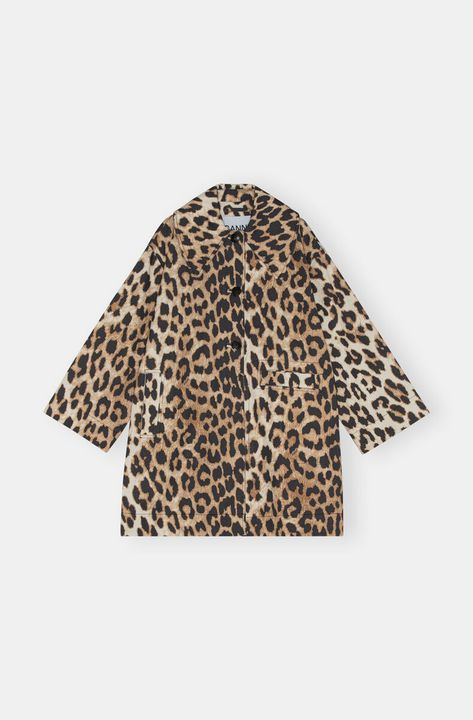 Ganni Leopard, Leopard Jacket, Jeans Boots, Sleeveless Knit Top, Oversized Collar, Twill Jacket, Model Look, Oversized Jacket, Printed Canvas