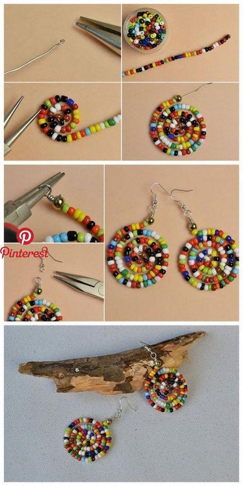 How To Make African Jewelry, Boho Beaded Earrings Diy, Diy Small Earrings, Diy Earring Ideas Homemade, Homemade Necklace Ideas, Beebeecraft Tutorials, Band Earrings, Earrings Handmade Beaded, Anting Manik