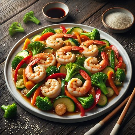 Shrimp Stir-Fry with Vegetables Shrimp And Asparagus Stir Fry, Shrimp And Veggies, Asparagus Stir Fry, Vegetable Crisps, Shrimp And Vegetables, Healthy Dinner Options, Shrimp Stir Fry, Juicy Shrimp, Shrimp And Asparagus