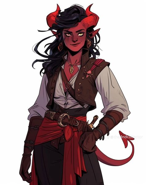 Tiefling Female Gunslinger, Teifling Clothes, Tiefling Ranger Female, Glasya Tiefling, Rouge Outfits Dnd, Teifling Character Art, Dnd Character Concept Art, Teifling Character Design, Dnd Male Character Design