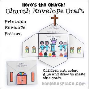 daniellesplace.com- “Here’s The Church” envelope craft prekinders.com- Envelope Church mssscrafts.com- Matching Pieces Church ... Envelope Craft, Sunday School Projects, Children Games, Building Crafts, Children's Church Crafts, Bible Story Crafts, Preschool Bible, Sunday School Crafts For Kids, Bible School Crafts