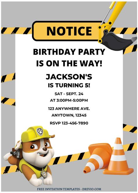 Rubble Birthday Party Invitations, Rubble And Crew Birthday, Paw Patrol 2nd Birthday Invitations, Paw Patrol Invites Template, Rubble And Crew, Paw Patrol Editable Invitations Free, Paw Patrol Birthday Invitations, Paw Patrol Birthday Party, Construction Birthday Parties