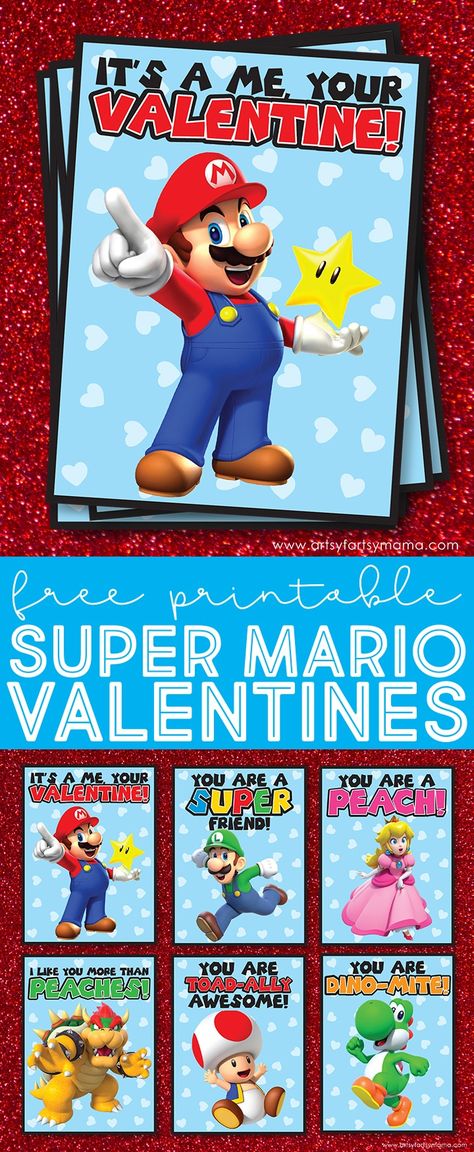 Free Printable Super Mario Valentines #valentinesday #valentinecards #classroomvalentines #valentines #supermario #nintendo #mario #supermariobros #luigi #bowser #freeprintables #freebies #freeprintable #valentine #kidsvalentines Super Mario Valentines, Mario Valentines, Free Valentines Day Cards, Luigi Bowser, Superhero Valentines, Valentines Word Search, Free Valentine Cards, Free Printable Valentines Cards, Star Wars Valentines