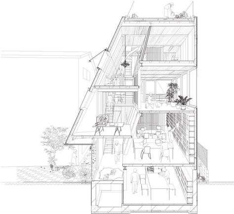 Sectional Perspective Drawing, Atelier Bow Wow Section, Bow Wow Architecture, Sectional Perspective Architecture, Wow Drawing, Sectional Drawing, Atelier Bow Wow, Section Perspective, Perspective Section