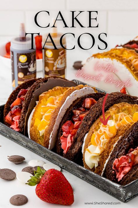 Cake Tacos Cake Tacos Recipe, Cake Taco Ideas, Chocolate Tacos Desserts, Taco Cake Ideas, Cake Tacos, Sugar Easter Eggs, Bakes Goods, Panoramic Sugar Easter Eggs, Chocolate Taco