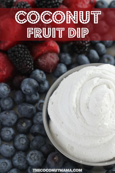 Coconut Fruit Dip - Dairy Free! Coconut Fruit Dip, Healthy Fruit Dip, Pepperoni Dip, Chips Dip, Coconut Fruit, Biscuits Graham, Cheesecake Dip, Paleo Sweets, Desserts Vegan