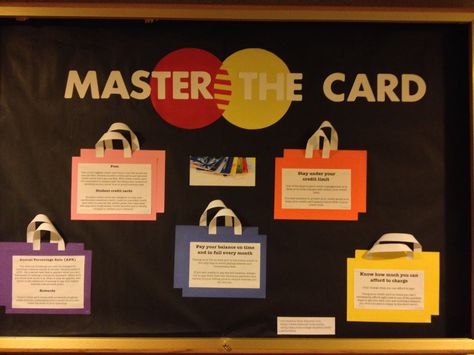 Master The Card - safe shopping and credit card debt education. Office Bulletin Board Ideas, Office Bulletin Board, Res Life Bulletin Boards, Resident Assistant Bulletin Boards, Finance Office, Office Bulletin Boards, November Bulletin Boards, College Bulletin Boards, Passive Programs