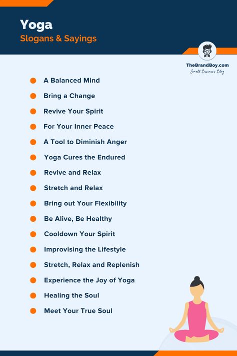 Yoga Slogans And Taglines Yoga Slogans, Motto Ideas, Tagline Ideas, Yoga Sanskrit, Yoga Words, Ideas For Food, Copywriting Inspiration, Small Business Blog, Business Slogans