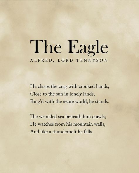 Tennyson Poems, Lord Tennyson, Alfred Lord Tennyson, Closer To The Sun, The Eagle, Vintage Studio, Typography Prints, Eagles, Philosophy