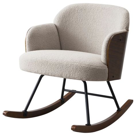 Have you ever seen a cozier rocking chair? Boucle complimented by dark wood tones makes for one classic look 🤎 Featured: Paige Boucle Upholstered Rocking Chair Bookshelf Chair, Wooden Rocker, Upholstered Rocking Chairs, Modern Rocking Chair, Living Room Nursery, Ornate Furniture, Coaster Furniture, Chair Dimensions, Chair Types