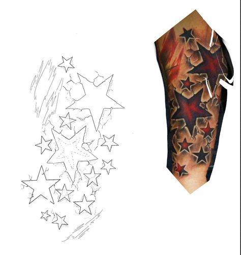 Stars Cover Up Tattoo, Star Sleeve Tattoo, Tattoo Artist Business Cards, Arm Tattoos Lettering, Star Tattoos For Men, Koi Tattoo Sleeve, Half Sleeve Tattoo Stencils, Character Tattoos, Buddha Tattoo Design