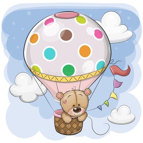 Cute Teddy Bear is flying on a hot air balloon. Cute Cartoon Teddy Bear is flying on a hot air balloon vector illustration Hot Air Balloon Cartoon, Printables Wallpaper, Balloon Vector, Cartoon Teddy Bear, Teddy Bear Png, Bear Png, Balloon Cartoon, Baby Illustration