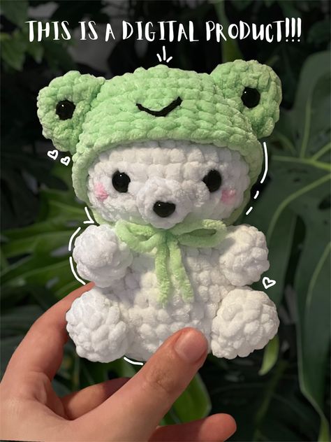 Free Frog Hat Crochet Pattern, Crochet Bear Amigurumi, Crochet For Sale, Pdf Crochet Pattern Free, Green Crochet Projects, Frog Hat Crochet, Crochet Cute Animals, Crochet Frog Hat, Crochet Frog Pattern