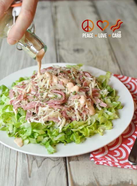 Reuben Salad Recipe, Reuben Salad, Low Carb Reuben, Keto Reuben, Russian Salad, Salad Recipes Low Carb, Winter Salads, Peace Love And Low Carb, Russian Dressing