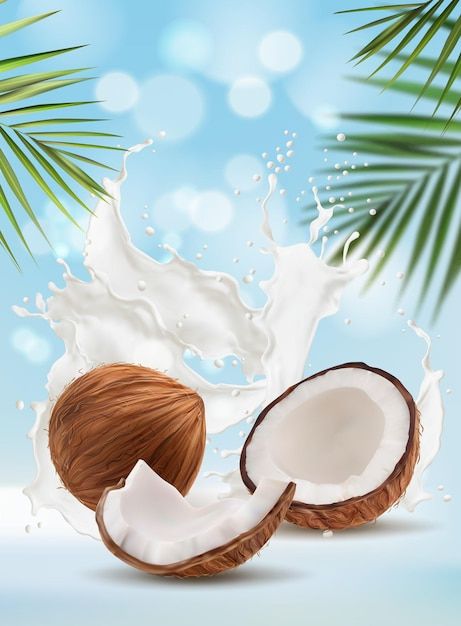 Coconut milk splash, palm leaves bokeh b... | Premium Vector #Freepik #vector #background #food #water #leaf Coconut Images, Coconut Leaves, Background Food, Milk Splash, Cake Logo Design, Coconut Palm Tree, Blue Cups, Bokeh Background, Banner Background Images