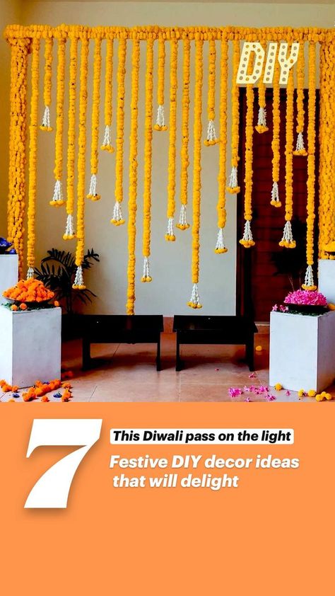 Pin on Diwali 2021 Small Wedding Decor, Simple Stage Decorations, Home Flower Decor, Themed Wedding Decorations, Diy Floral Decor, Diwali Decorations At Home, Housewarming Decorations, Diy Diwali Decorations, Ganpati Decoration Design