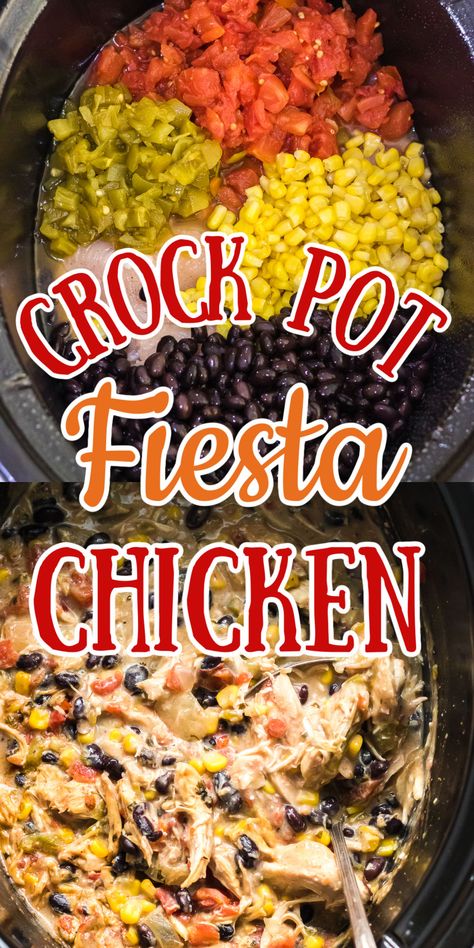 Creamy Fiesta Chicken, Fiesta Chicken Crockpot Recipe, Fiesta Chicken Crockpot, Chicken And Rice Crockpot, Chicken In The Crockpot, Slow Cooker Mexican Chicken, Rotel Recipes, Slow Cooker Mexican, Restless Chipotle