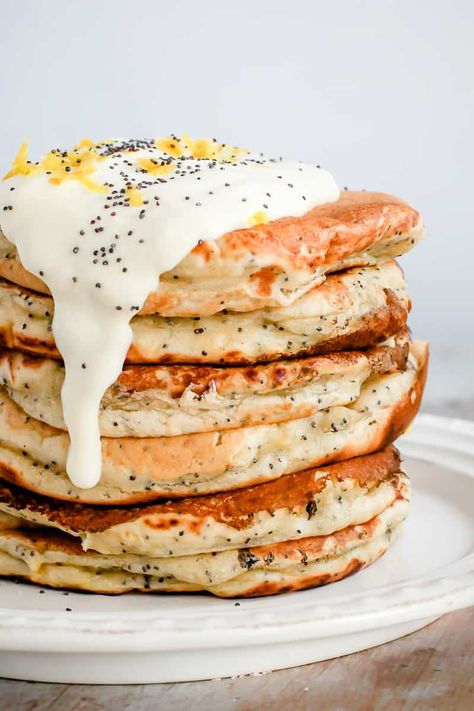 Lemon Poppy Seed Pancakes, Poppy Seed Pancakes, Lemon Poppyseed Pancakes, Pancakes Vegan, Lemon Poppy Seed, Tofu Scramble, Lemon Poppy, Vegan Pancakes, Makanan Diet