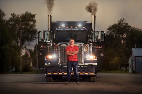 Trucker Photography, Truck Senior Pictures, Trucker Quotes, Trucking Business, Work Pictures, Peterbilt Trucks, Grad Pics, Grad Photos, Anniversary Photos