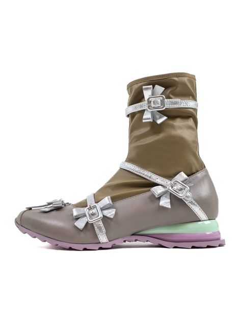 KIKO KOSTADINOV – RIBBON MID BOOT - OLIVE/TAUPE/SILVER Kiko Kostadinov Shoes, Glass Heels, Kiko Kostadinov, Mid Boots, Walk Of Fame, Ankle Strap, Rubber Sole, Fashion Inspo, Buckle