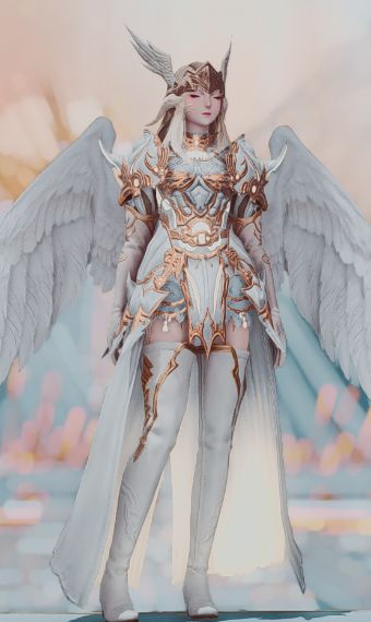 by <b>Kyary Akiyama</b> from «Ultros». Check it out on Eorzea Collection! Valkyrie Female Warriors, Angelic Character, Angel Armor, Ffxiv Art, Kostum Peri, Ff14 Glamour, Fantasy Angel, Angel Clothing, Ffxiv Glamour