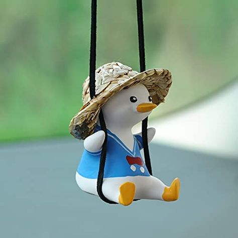 PRICES MAY VARY. 🦆【Reliable material】The cute swing duck car pendant with a lovely shape is mainly made of gypsum material, stable and smooth, solid and sturdy, offering a long service life; And you can also add some perfume to it, which will make your driving tour more relaxing. 🦆【Product Features】The car pendant interior rearview mirror swing duck design is cute, the size is moderate, and the lanyard can be adjusted to avoid affecting the driving sight or hitting the windshield. When driving Little Duck, Yellow Duck, Feather Pattern, Car Ornaments, Cute Anime, Hanging Mirror, Anniversary Celebration, Car Mirror, Rearview Mirror