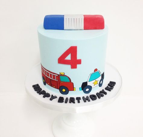 Police And Fireman Birthday Cake, First Responder Cake Ideas, Police Fireman Birthday Party, First Responders Birthday Cake, First Responder Birthday Cake, Emergency Vehicle Birthday Cake, Police Car Cakes For Boys, Police Cake Ideas Birthday, Police Cake Design